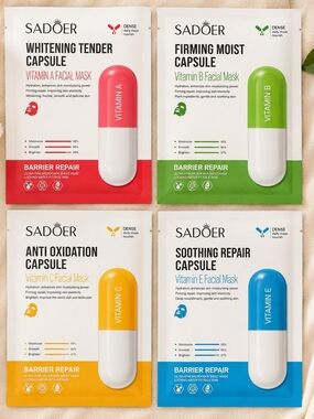 NEW SADOER 4-Piece Vitamin Facial Mask Set | Vitamins A, B, C & E ✨